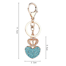 Gold Plated Beautiful Car Keyring Crystal Crown Heart Lovers Keychain J4U66