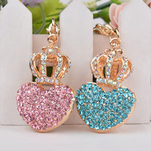 Gold Plated Beautiful Car Keyring Crystal Crown Heart Lovers Keychain J4U66