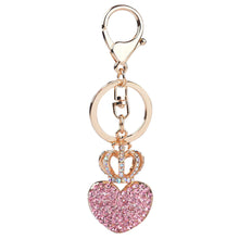 Gold Plated Beautiful Car Keyring Crystal Crown Heart Lovers Keychain J4U66