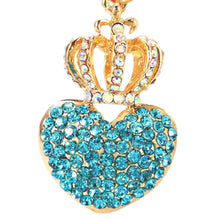 Gold Plated Beautiful Car Keyring Crystal Crown Heart Lovers Keychain J4U66