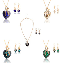Gold Plated Crystal Heart Necklace Earrings Jewellery Set Bridal Wedding WF Drop Earrings Necklace J4U66