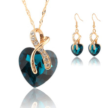 Gold Plated Crystal Heart Necklace Earrings Jewellery Set Bridal Wedding WF Drop Earrings Necklace J4U66