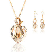Gold Plated Crystal Heart Necklace Earrings Jewellery Set Bridal Wedding WF Drop Earrings Necklace J4U66