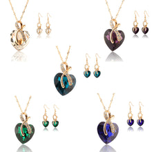Gold Plated Crystal Heart Necklace Earrings Jewellery Set Bridal Wedding WF Drop Earrings Necklace J4U66