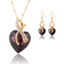 Gold Plated Crystal Heart Necklace Earrings Jewellery Set Bridal Wedding WF Drop Earrings Necklace J4U66