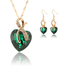 Gold Plated Crystal Heart Necklace Earrings Jewellery Set Bridal Wedding WF Drop Earrings Necklace J4U66