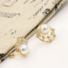 Gold Plated Starry Sky Women Shining Crystal Shell Simulated Pearl Round Stud Earrings  Pearl Earrings J4U66