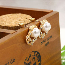 Gold Plated Starry Sky Women Shining Crystal Shell Simulated Pearl Round Stud Earrings  Pearl Earrings J4U66