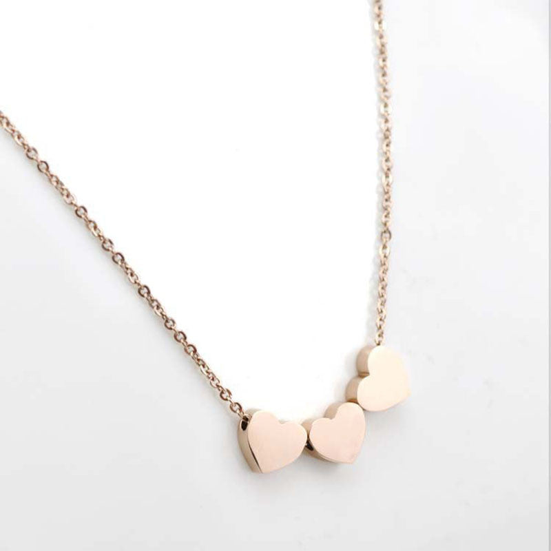Gold Silver Three Love Heart Chain Pendant Statement Necklace Women Necklace J4U66