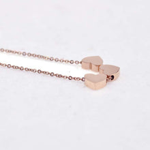 Gold Silver Three Love Heart Chain Pendant Statement Necklace Women Necklace J4U66