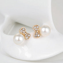 Gold Women Stud Earrings Gifts Bow Knot Pearl Stud Earrings For Women  J4U66