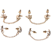 Gold plated Moon & Star Crystal Rhinestone Stud Earrings J4U66