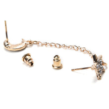 Gold plated Moon & Star Crystal Rhinestone Stud Earrings J4U66