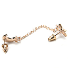 Gold plated Moon & Star Crystal Rhinestone Stud Earrings J4U66