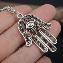 Good Luck Protection Hamsa Symbol Fatima Hand Evil Eye Pendant Chain Necklace J4U66