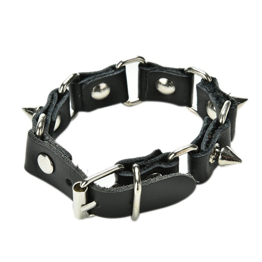 Gothic Metal Cone Stud Spikes Rivet Leather Wristband Punk style Cool Wolf Tooth Bangle Cuff Bracelet J4U66