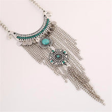 Bohemian Vintage Necklace Antique Silver Turquoise Jewelry Long Tassel Necklace Statement Necklace For Women J4U66