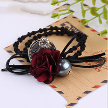 Hair Accessories Flower Hair Rope Big Flower Elastic Hair Ties Rhinestone Pearl Charms Rubber Band Elastic Headwear for Girls J4U66