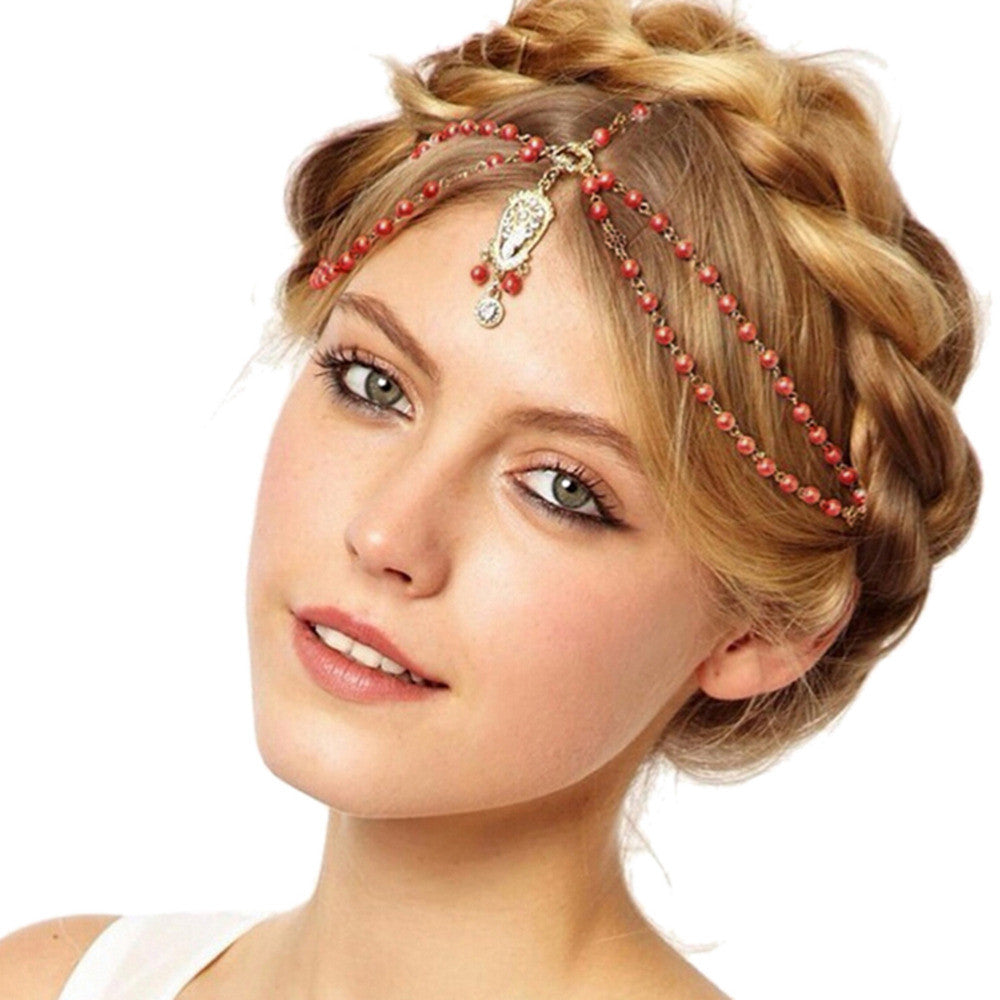 Hair jewelry Bride Hair Decoration Women tassel Headbands Indian Boho Beaded Head Piece wedding Head Chain Hair jewelry J4U66