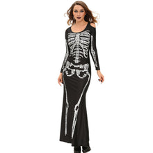 halloween wedding gowns women skeleton dress shouldercut out long sleeve floor length halloween cosplay costume party dresses J4U66