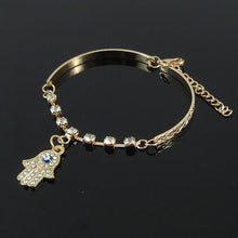 Hamsa Symbol Fatima Hand Pendant Rhinestone Gold Plated Bracelet Bangle Jewelry Gift for Women J4U66