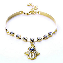 Hamsa Symbol Fatima Hand Pendant Rhinestone Gold Plated Bracelet Bangle Jewelry Gift for Women J4U66
