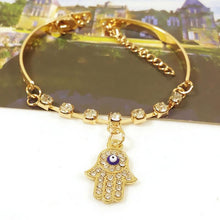 Hamsa Symbol Fatima Hand Pendant Rhinestone Gold Plated Bracelet Bangle Jewelry Gift for Women J4U66