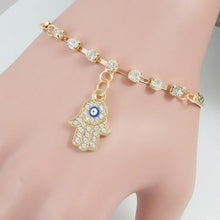 Hamsa Symbol Fatima Hand Pendant Rhinestone Gold Plated Bracelet Bangle Jewelry Gift for Women J4U66