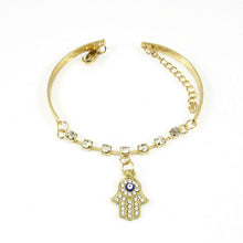 Hamsa Symbol Fatima Hand Pendant Rhinestone Gold Plated Bracelet Bangle Jewelry Gift for Women J4U66