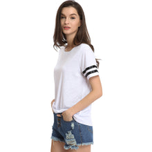 harajuku striped print t-shirts women round neck short sleeve cotton casual tops punk t-shirts woman tee shirt femme blusa J4U66