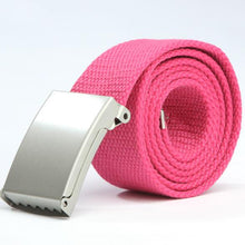 Herren Damen Waist Belt Silver Metal Buckle Canvas Waistband Strap J4U66