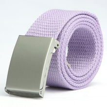 Herren Damen Waist Belt Silver Metal Buckle Canvas Waistband Strap J4U66