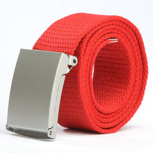 Herren Damen Waist Belt Silver Metal Buckle Canvas Waistband Strap J4U66