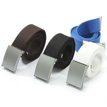 Herren Damen Waist Belt Silver Metal Buckle Canvas Waistband Strap J4U66