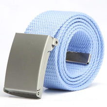 Herren Damen Waist Belt Silver Metal Buckle Canvas Waistband Strap J4U66