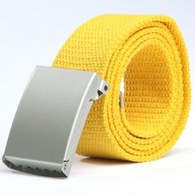 Herren Damen Waist Belt Silver Metal Buckle Canvas Waistband Strap J4U66