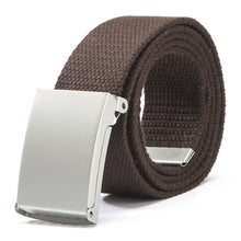 Herren Damen Waist Belt Silver Metal Buckle Canvas Waistband Strap J4U66