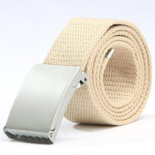 Herren Damen Waist Belt Silver Metal Buckle Canvas Waistband Strap J4U66