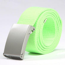 Herren Damen Waist Belt Silver Metal Buckle Canvas Waistband Strap J4U66