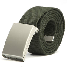 Herren Damen Waist Belt Silver Metal Buckle Canvas Waistband Strap J4U66