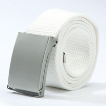 Herren Damen Waist Belt Silver Metal Buckle Canvas Waistband Strap J4U66