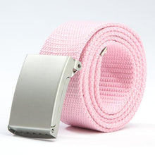 Herren Damen Waist Belt Silver Metal Buckle Canvas Waistband Strap J4U66
