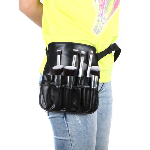 black pvc cosmetic makeup brush apron bag artist belt strap holder J4U66
