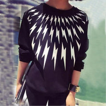 Black Women Lightning Printed Hoodies Outwear Pullover Tracksuit Sweatshirts J4U66