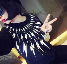 Black Women Lightning Printed Hoodies Outwear Pullover Tracksuit Sweatshirts J4U66