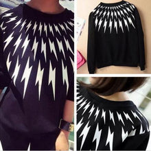 Black Women Lightning Printed Hoodies Outwear Pullover Tracksuit Sweatshirts J4U66