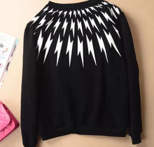 Black Women Lightning Printed Hoodies Outwear Pullover Tracksuit Sweatshirts J4U66