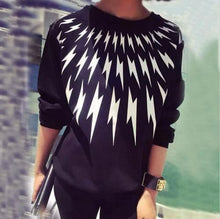 Black Women Lightning Printed Hoodies Outwear Pullover Tracksuit Sweatshirts J4U66