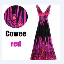 Large Size Sexy Deep V Neck Peacock Shape Bohemia Long Beach Dress Casual Tourism Maxi Dresses J4U66