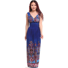 Large Size Sexy Deep V Neck Peacock Shape Bohemia Long Beach Dress Casual Tourism Maxi Dresses J4U66